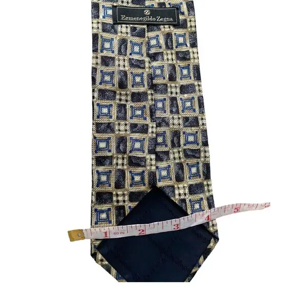 Ermenegildo Zegna Men's Silk‎ Necktie Blue Geometric Handmade In Italy 55” Long - Picture 7 of 8